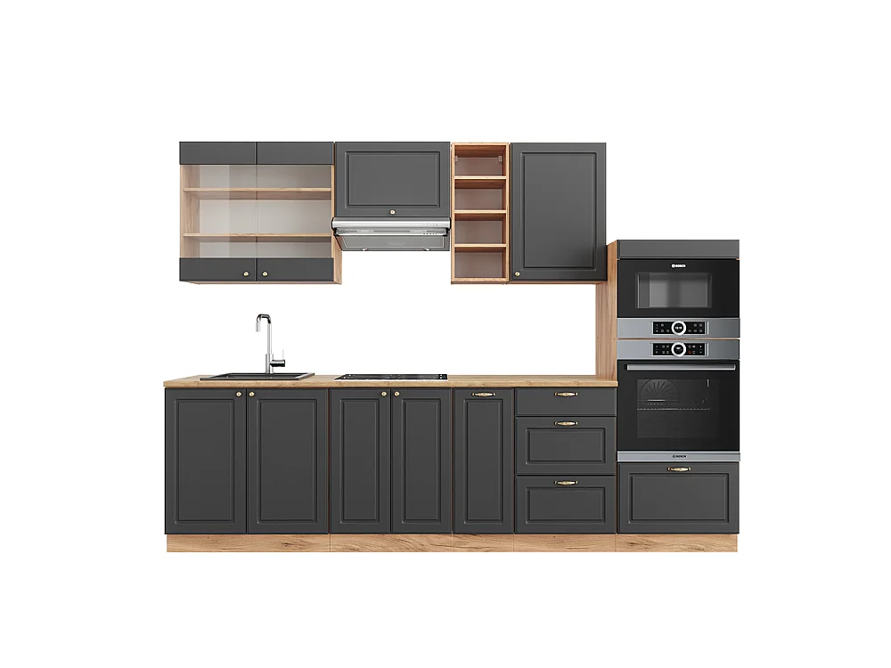 Køkkenrække antracit country house/guld kraft eg 280x46x81.6 fame-line
