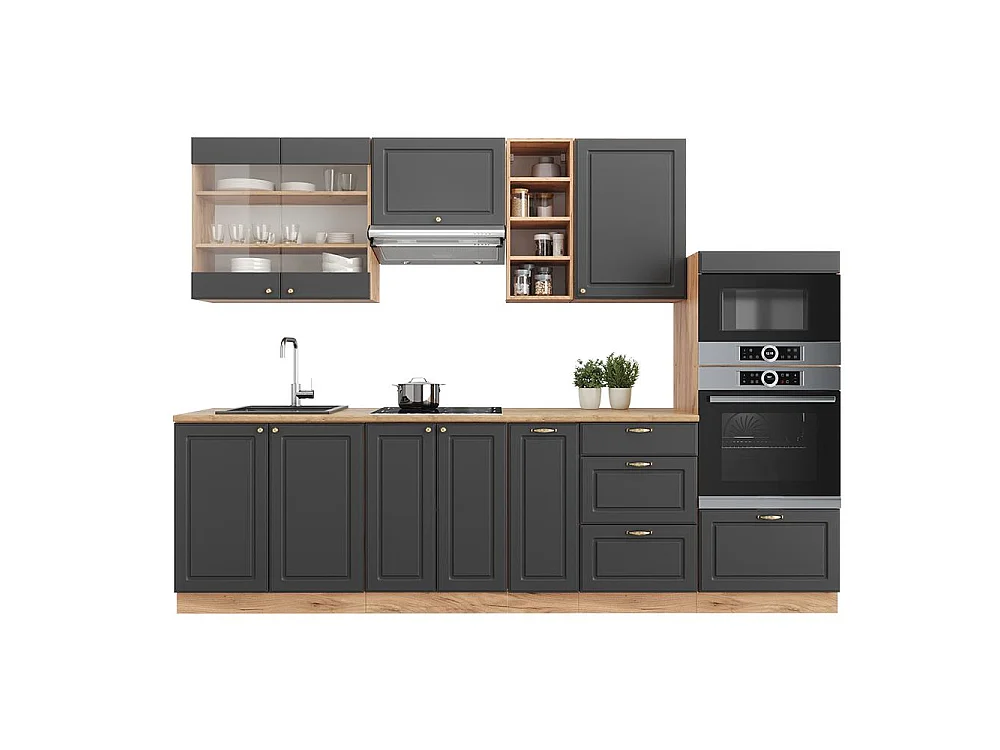Cuisine anthracite campagne/chêne doré 280x46x81.6 fame-line