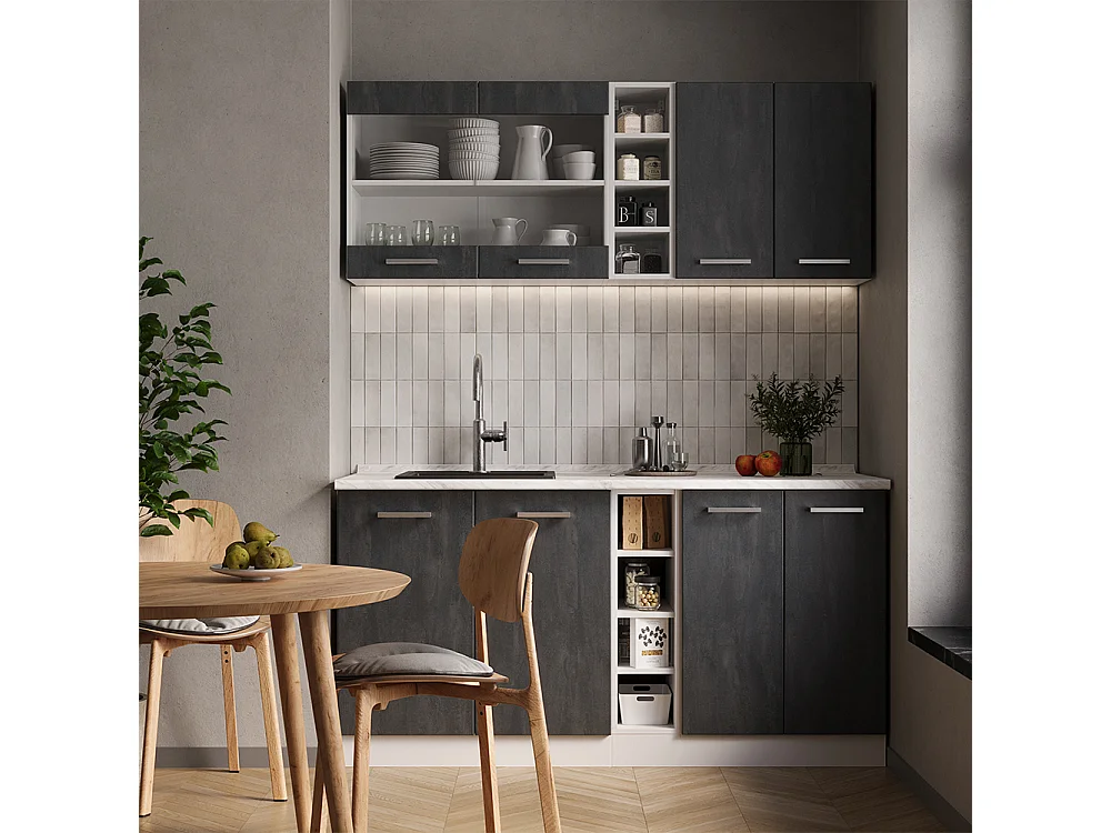 Cuisine noir béton/blanc 160x60x81.6 r-line