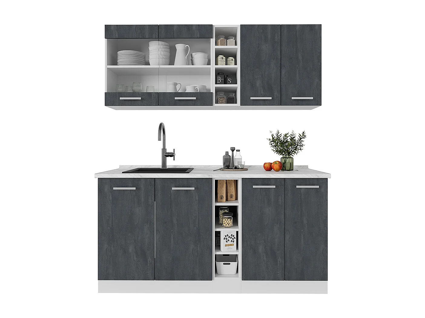 Cuisine noir béton/blanc 160x60x81.6 r-line