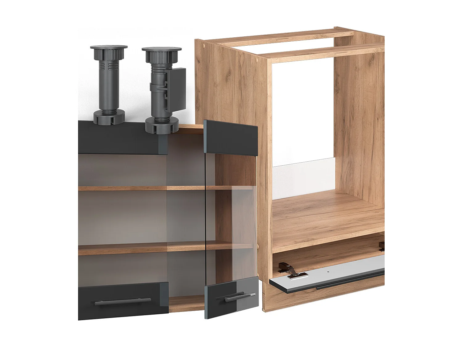 Eckküche anthrazit hochglanz/goldkraft eiche 287x46x81.6 fame-line