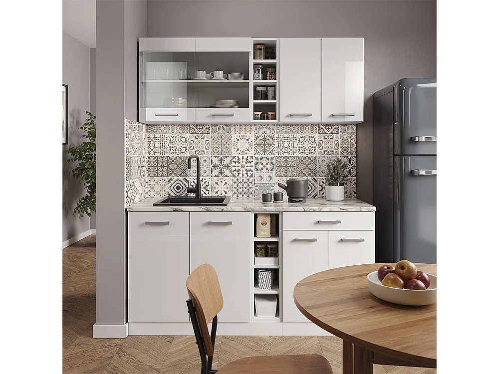 Singlekøkken hvid højglans/hvid 160x60x81.6 r-line