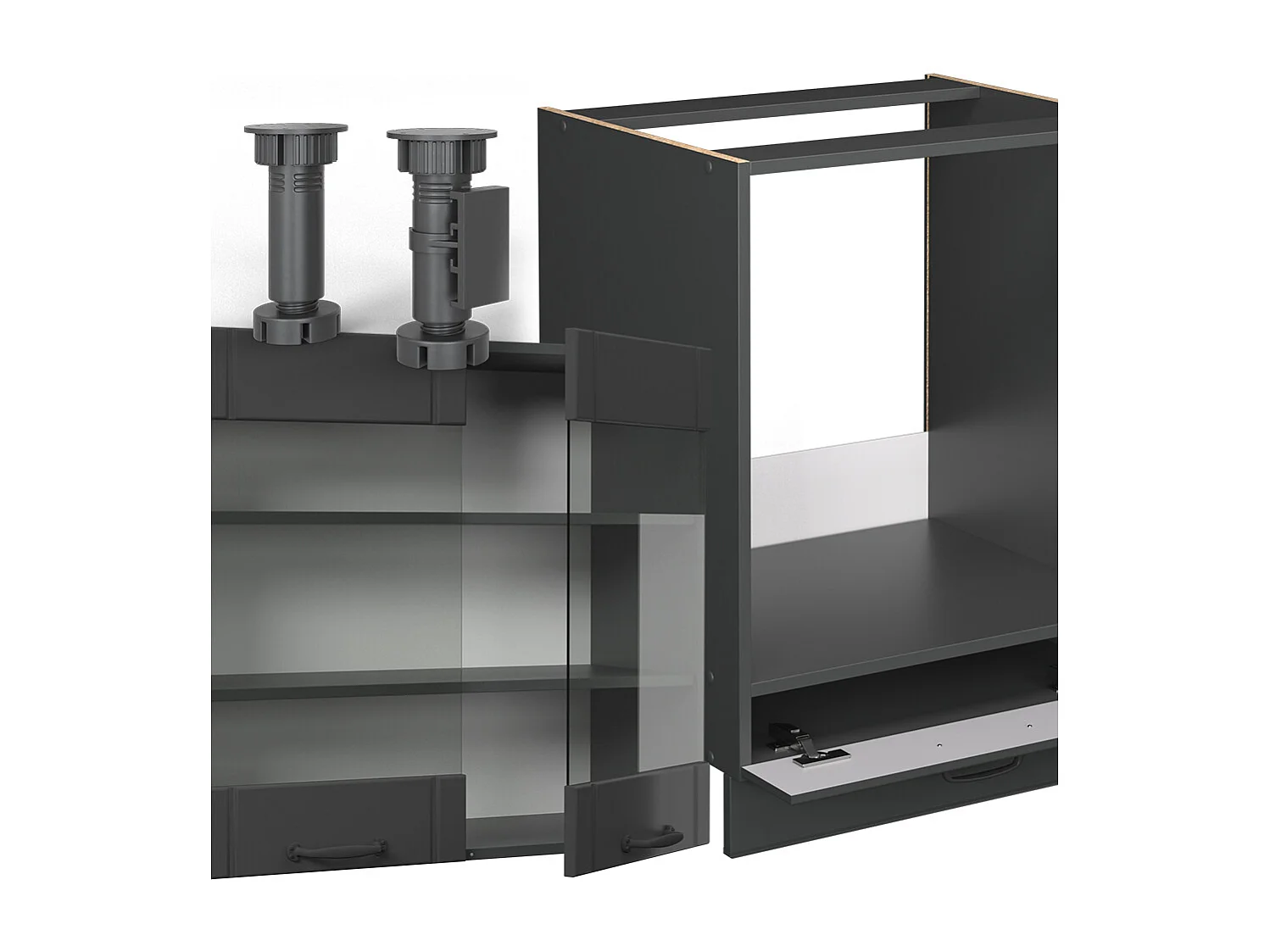 Cocina esquinera gris oscuro 287x46x81.6 fame-line