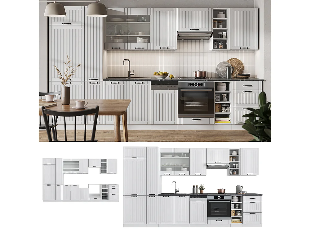Complete keukeneenheid wit landhuis/wit 355x46x81.6 fame-line