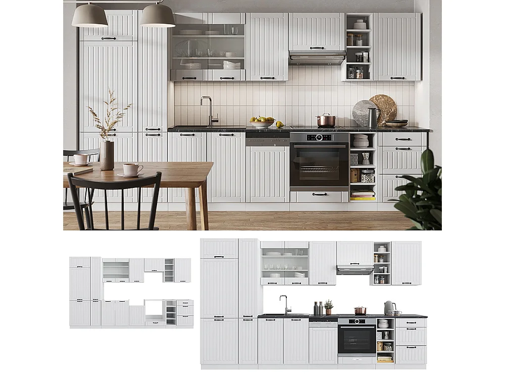 Complete keukeneenheid wit landhuis/wit 355x46x81.6 fame-line