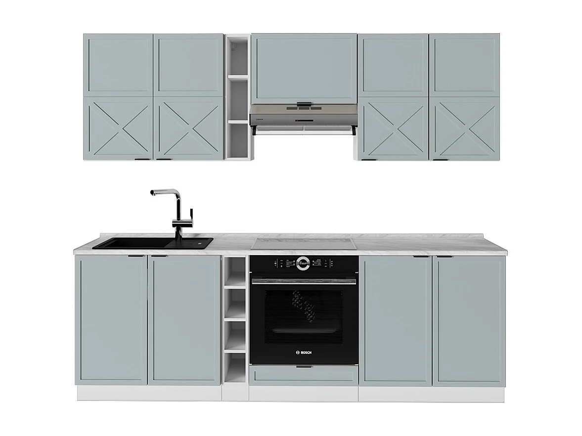 Cuisine bleu clair-gris/blanc 235x46x81.6 fame-line