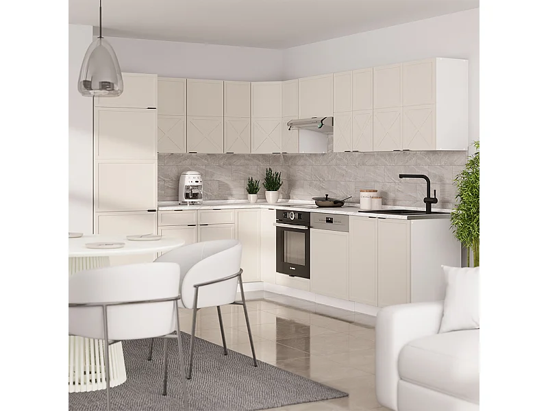 Cuisine en angle grisbeige/blanc 287x60x81.6 fame-line