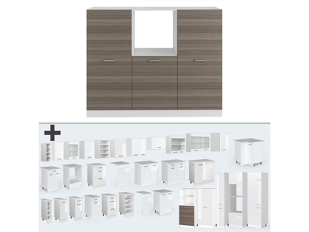 Bloc cuisine gris noble/blanc 180x46x81.6 r-line