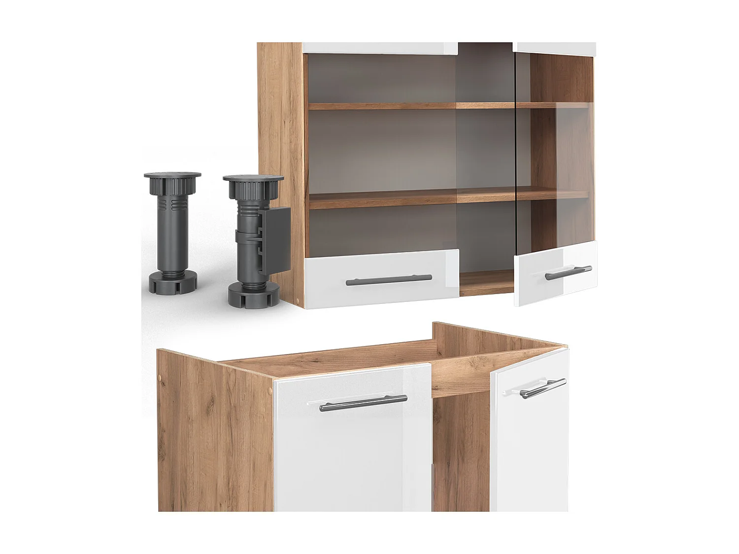 Mueble de cocina blanco brillo intenso/roble dorado 200x46x81.6 fame-line