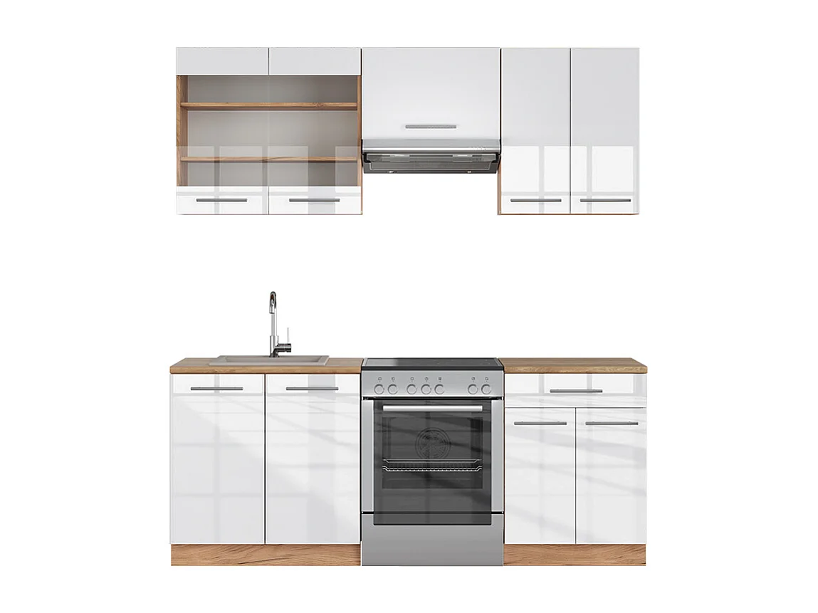 Cuisine blanc brillant/chêne doré 200x46x81.6 fame-line