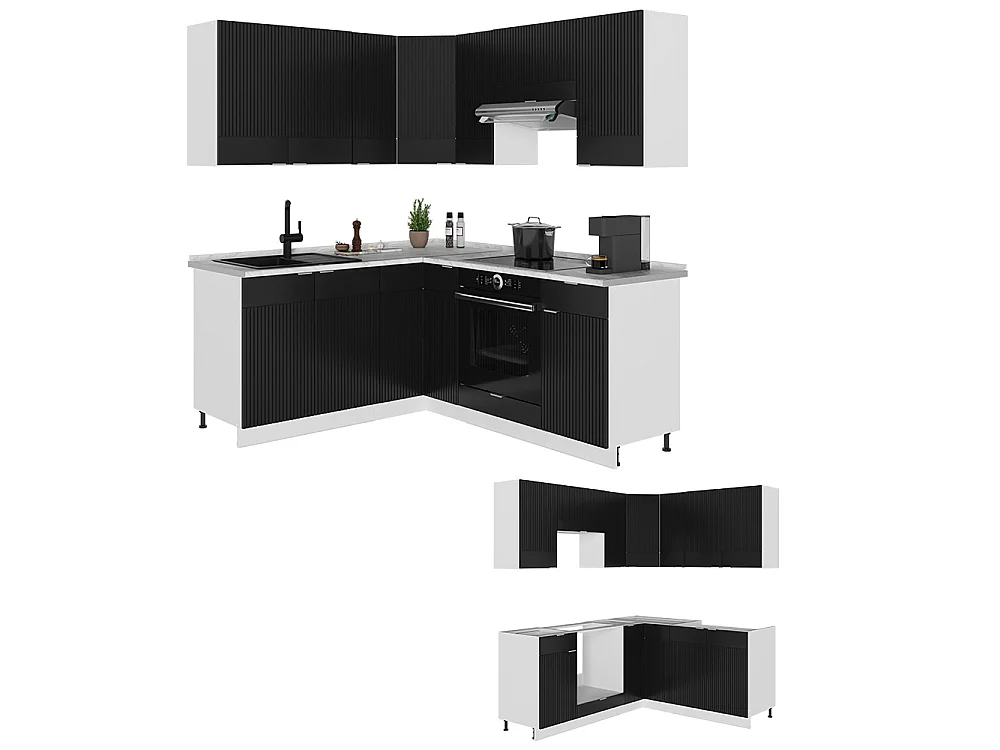 Cocina esquinera rayas negras/blanco 190x46x81.6 fame-line