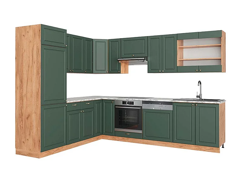 Cuisine en angle chêne vert et or/chêne doré 227x60x81.6 fame-line