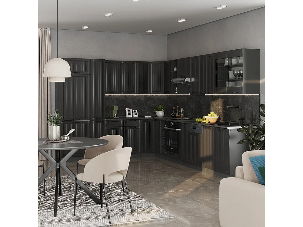 Cocina esquinera gris oscuro 347x60x81.6 fame-line
