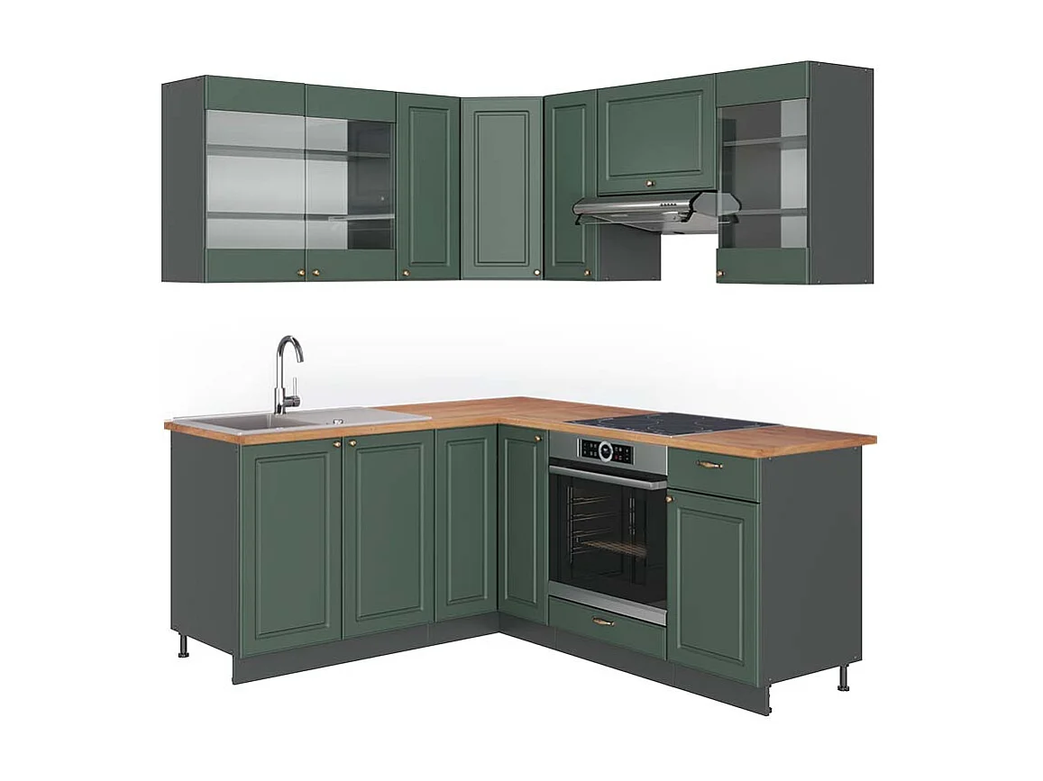 Cocina esquinera verde-dorado casa de campo/antracita 190x60x81.6 fame-line