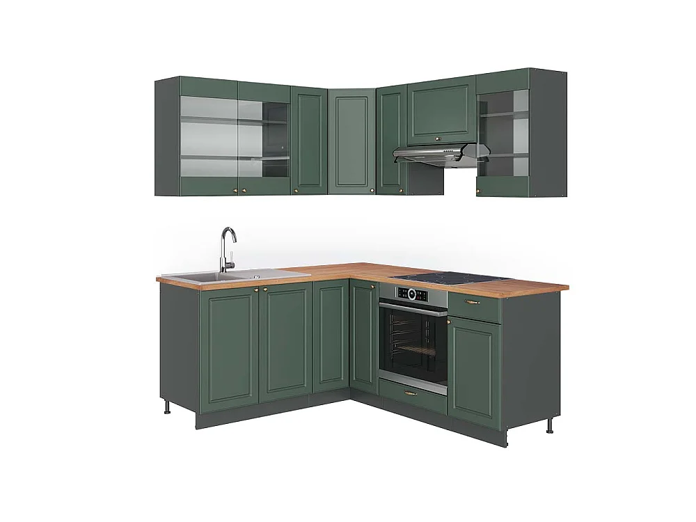 Hoekkeuken groen-goud landhuis/antraciet 190x60x81.6 fame-line