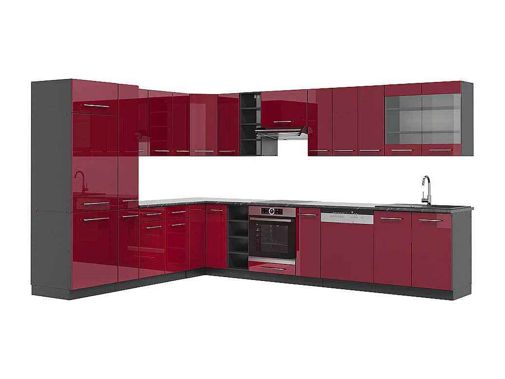 Cuisine en angle bordeaux haute brillance/anthracite 347x46x81.6 fame-line
