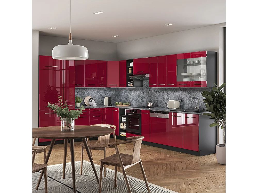 Hörnkök bordeaux högblank/antracit 347x46x81.6 fame-line