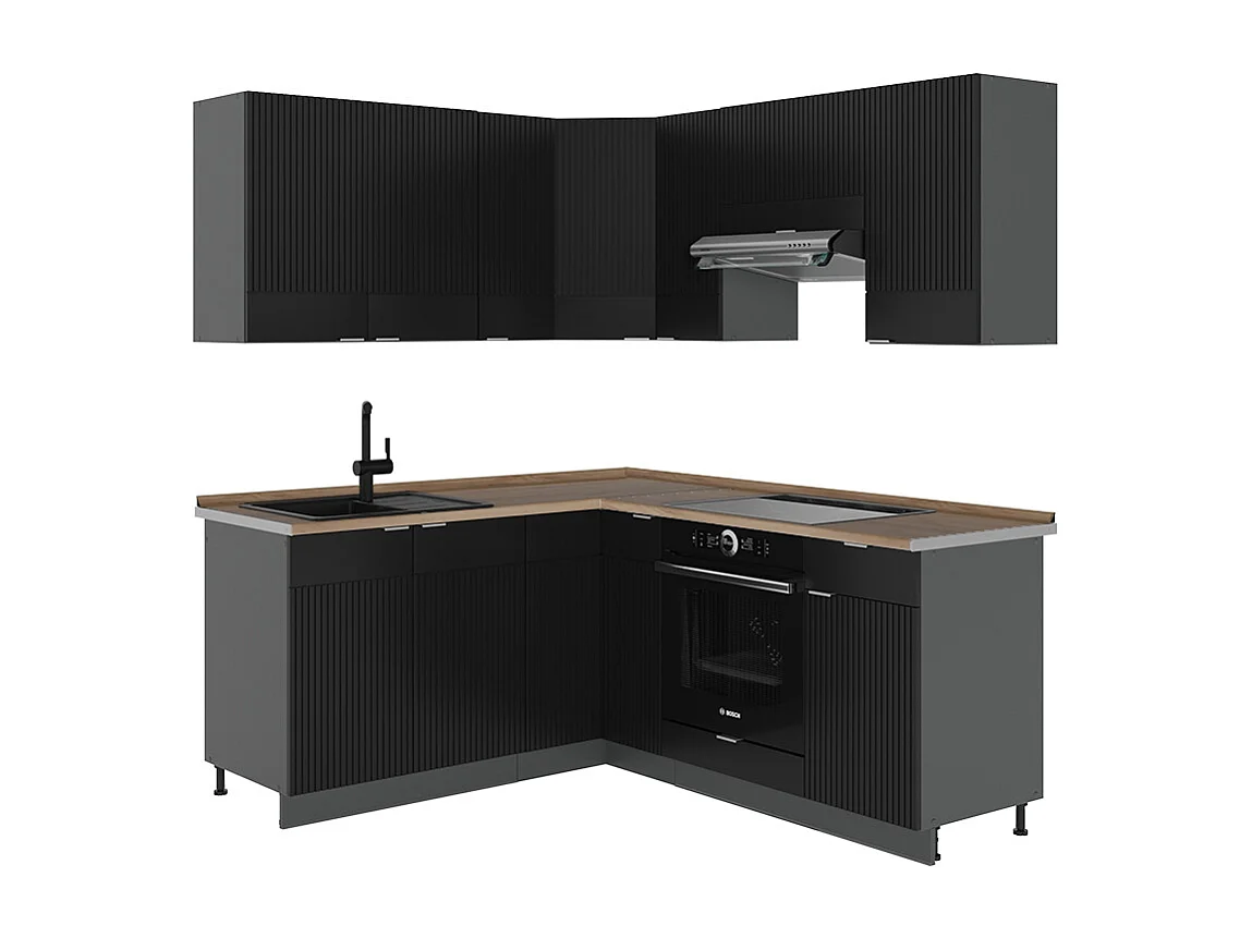 Cuisine en angle noir rayé/anthracite 190x60x81.6 fame-line