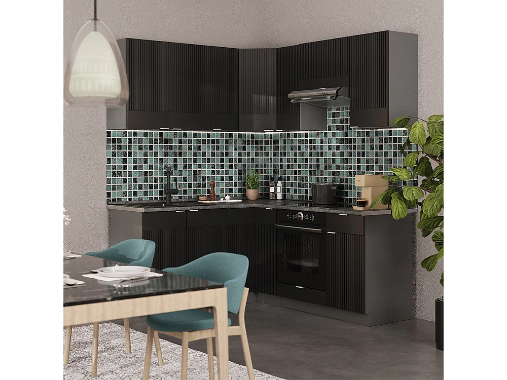 Eckküche schwarz gestreift/anthrazit 190x60x81.6 fame-line