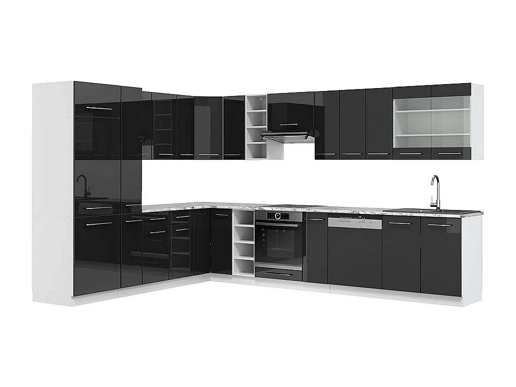 Cocina esquinera antracita brillo intenso/blanco 347x60x81.6 fame-line