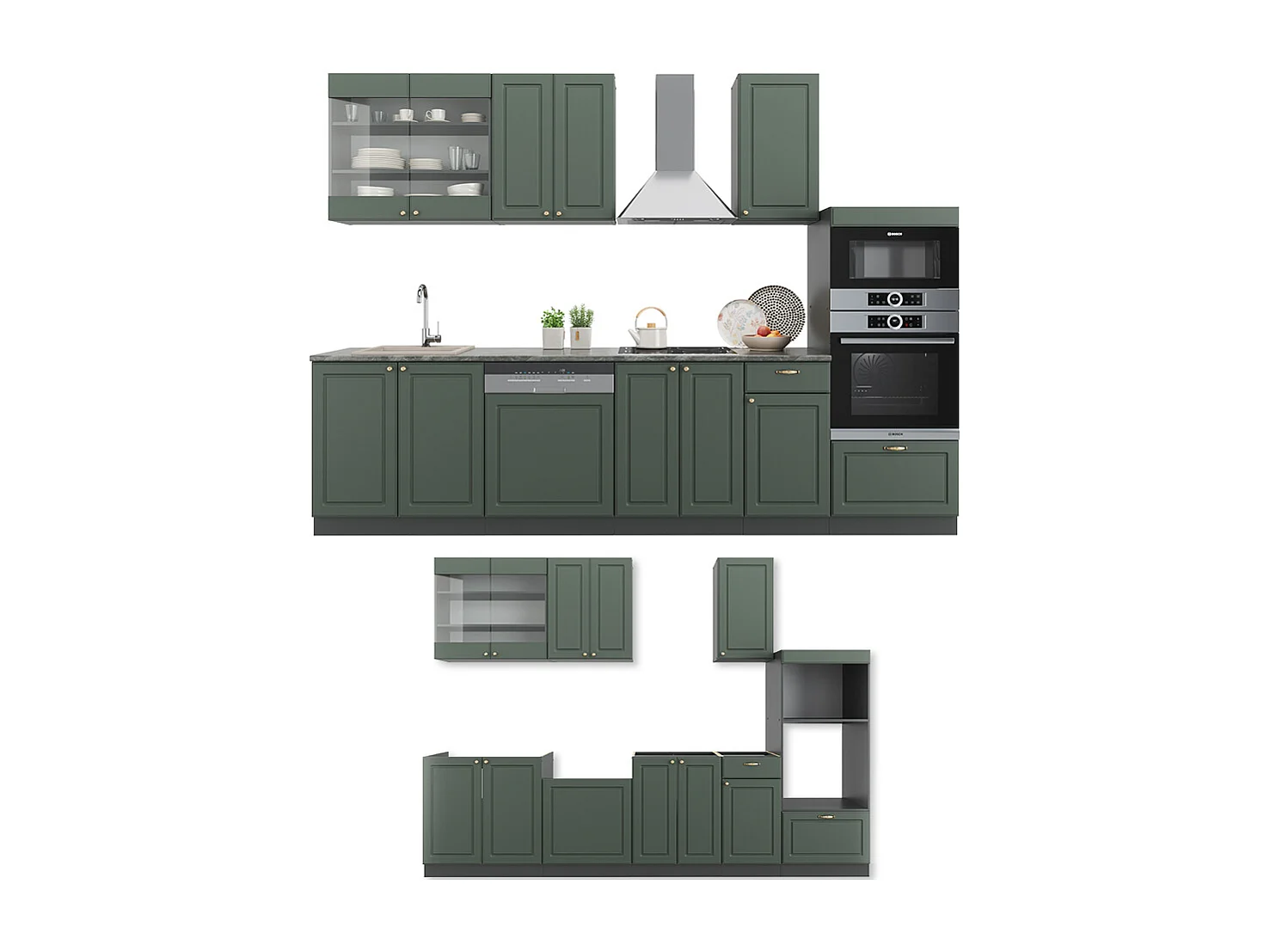 Cuisine vert et or campagne/anthracite 300x60x81.6 fame-line
