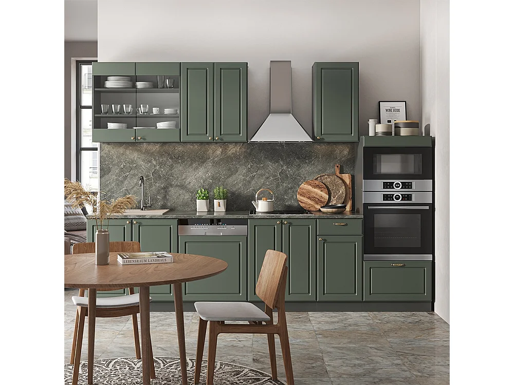 Mueble de cocina verde-dorado casa de campo/antracita 300x60x81.6 fame-line