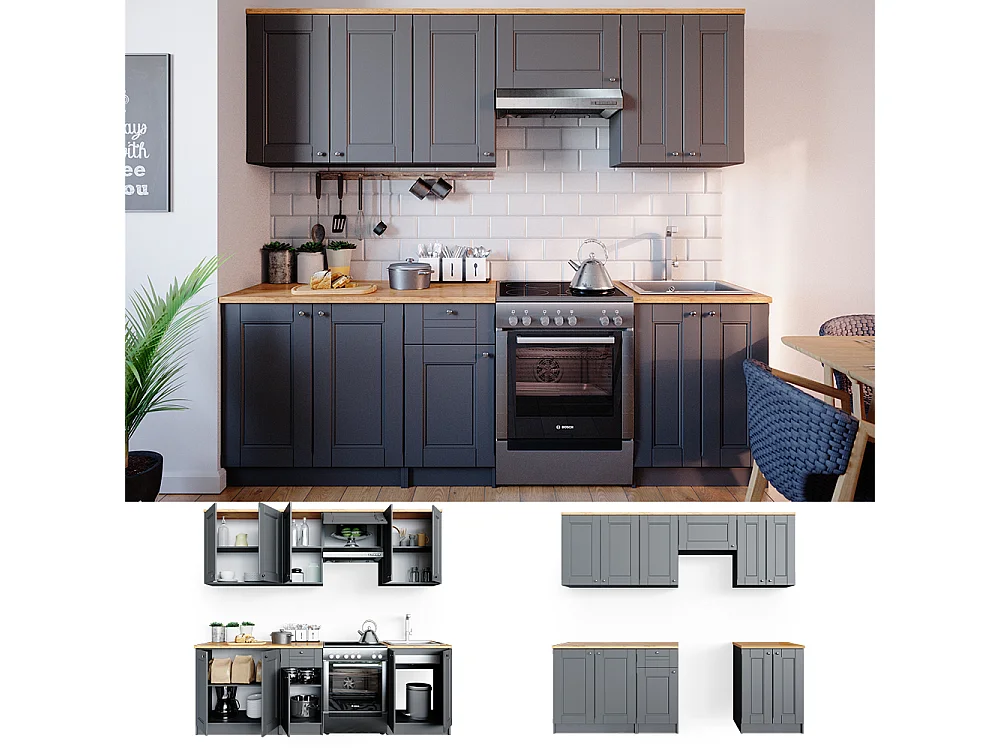 Mueble de cocina gris noble 240x60x81.6 bergamo