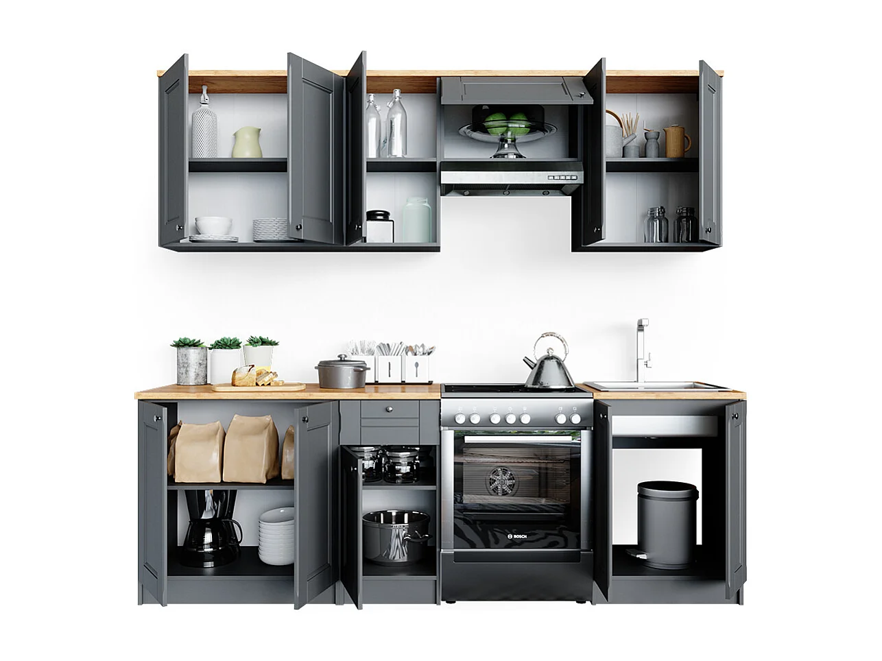 Ligne de cuisine gris noble 240x60x81.6 bergamo