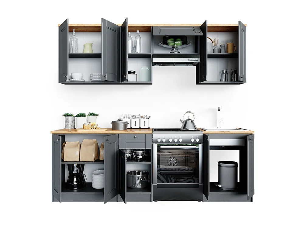 Ligne de cuisine gris noble 240x60x81.6 bergamo