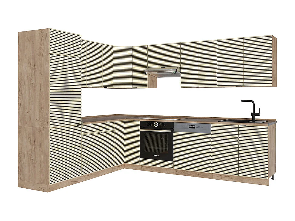 Cuisine en angle chêne lambris/chêne doré 227x60x81.6 fame-line