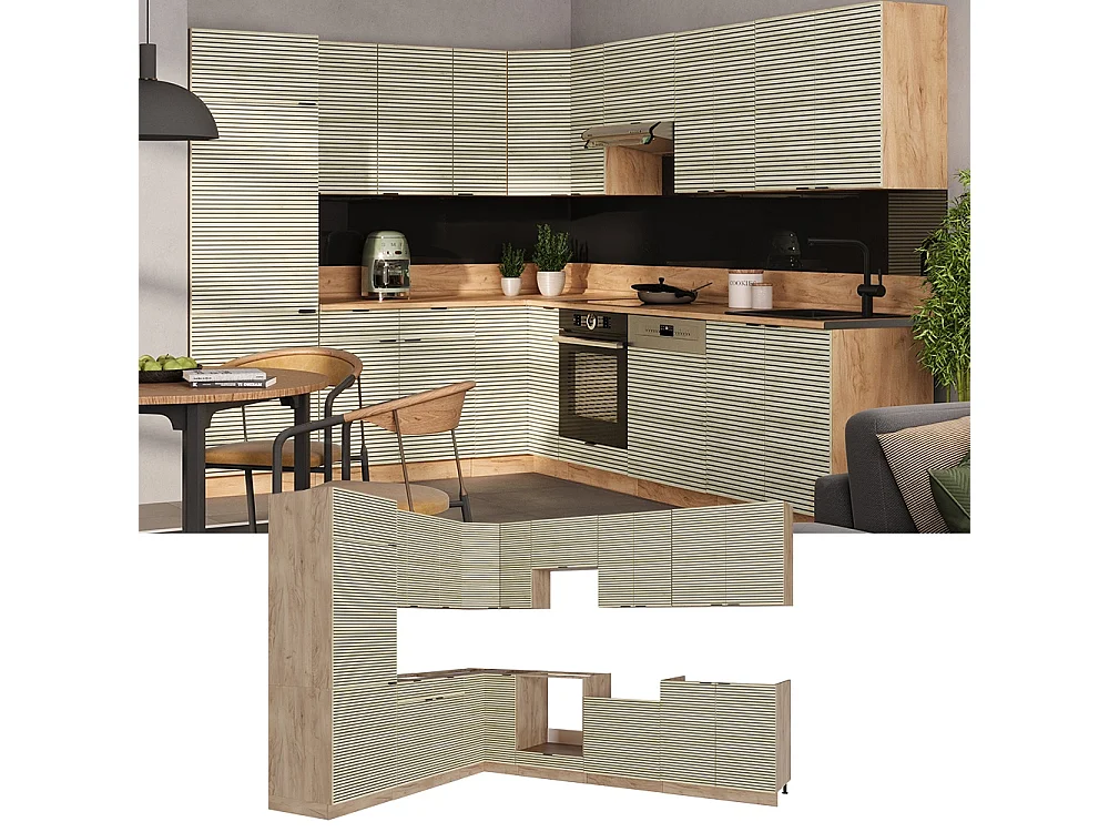 Hjørnekøkken panel i eg/gylden eg 287x60x81.6 fame-line