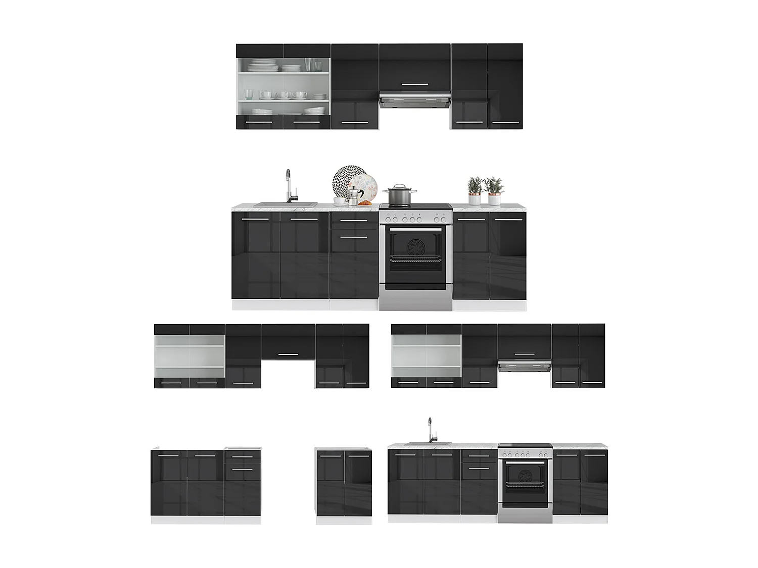 Cuisine anthracite brillant/blanc 240x60x81.6 fame-line