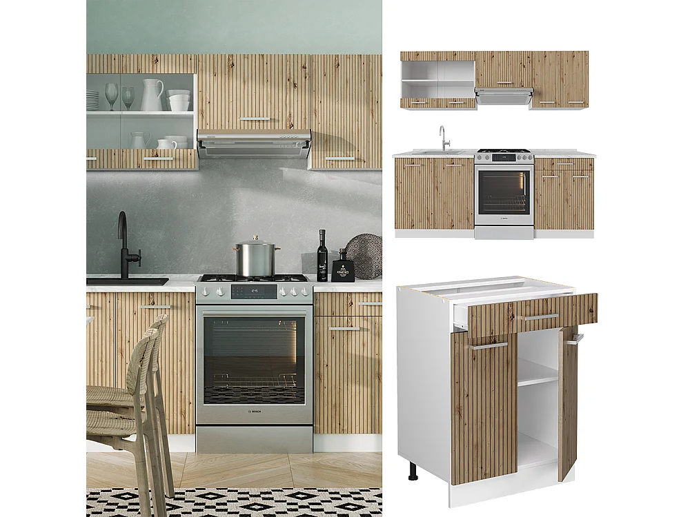 Küchenzeile artisan eiche/weiß 200x60x81.6 r-line