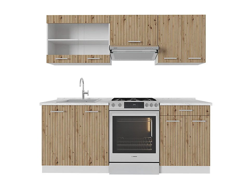 Cuisine artisan chêne/blanc 200x60x81.6 r-line