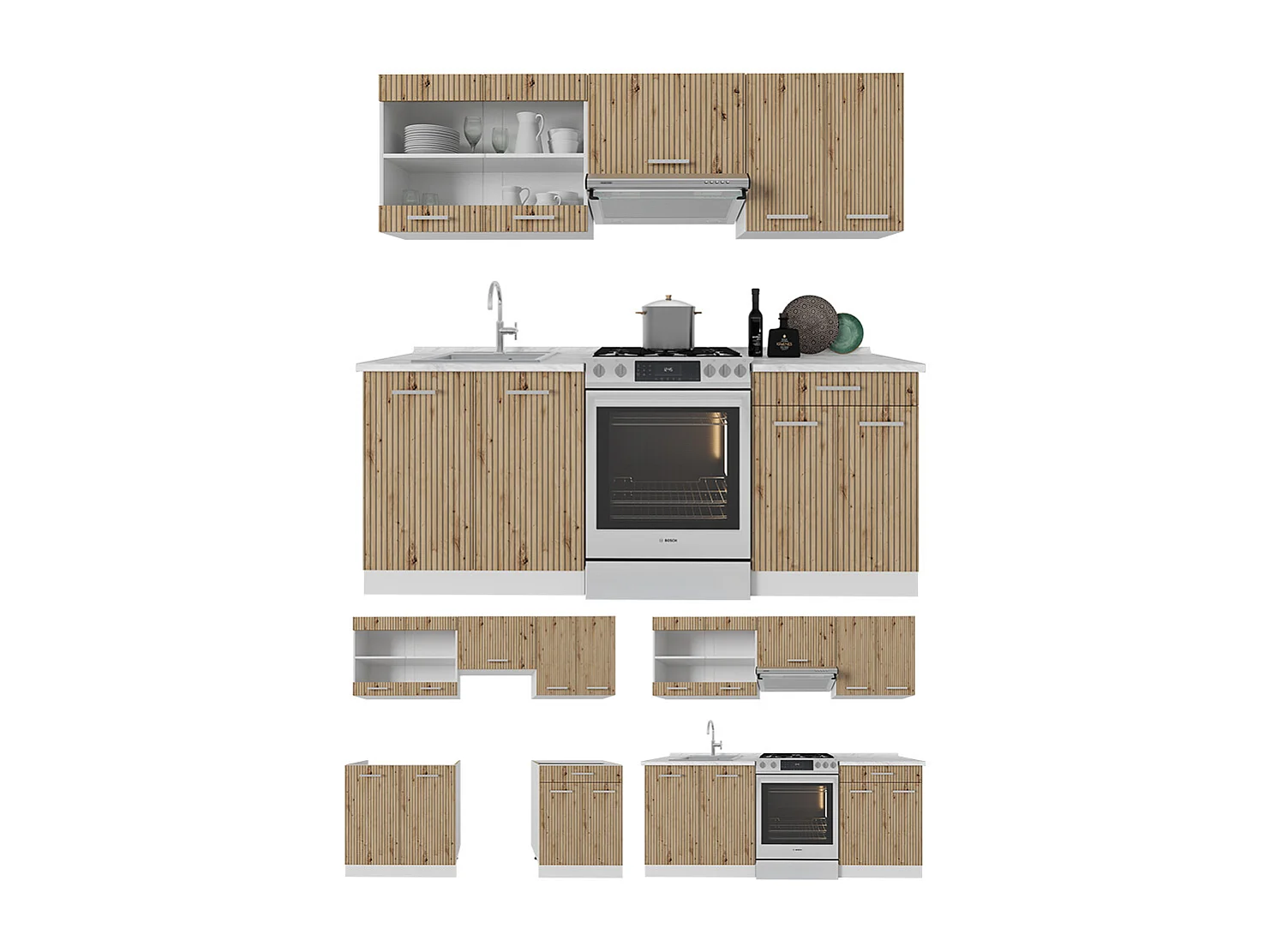 Cuisine artisan chêne/blanc 200x60x81.6 r-line