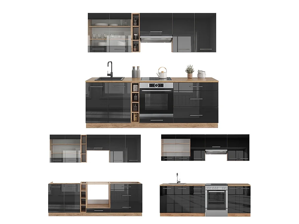 Pentry antracit högblank/goldkraft ek 235x46x81.6 fame-line