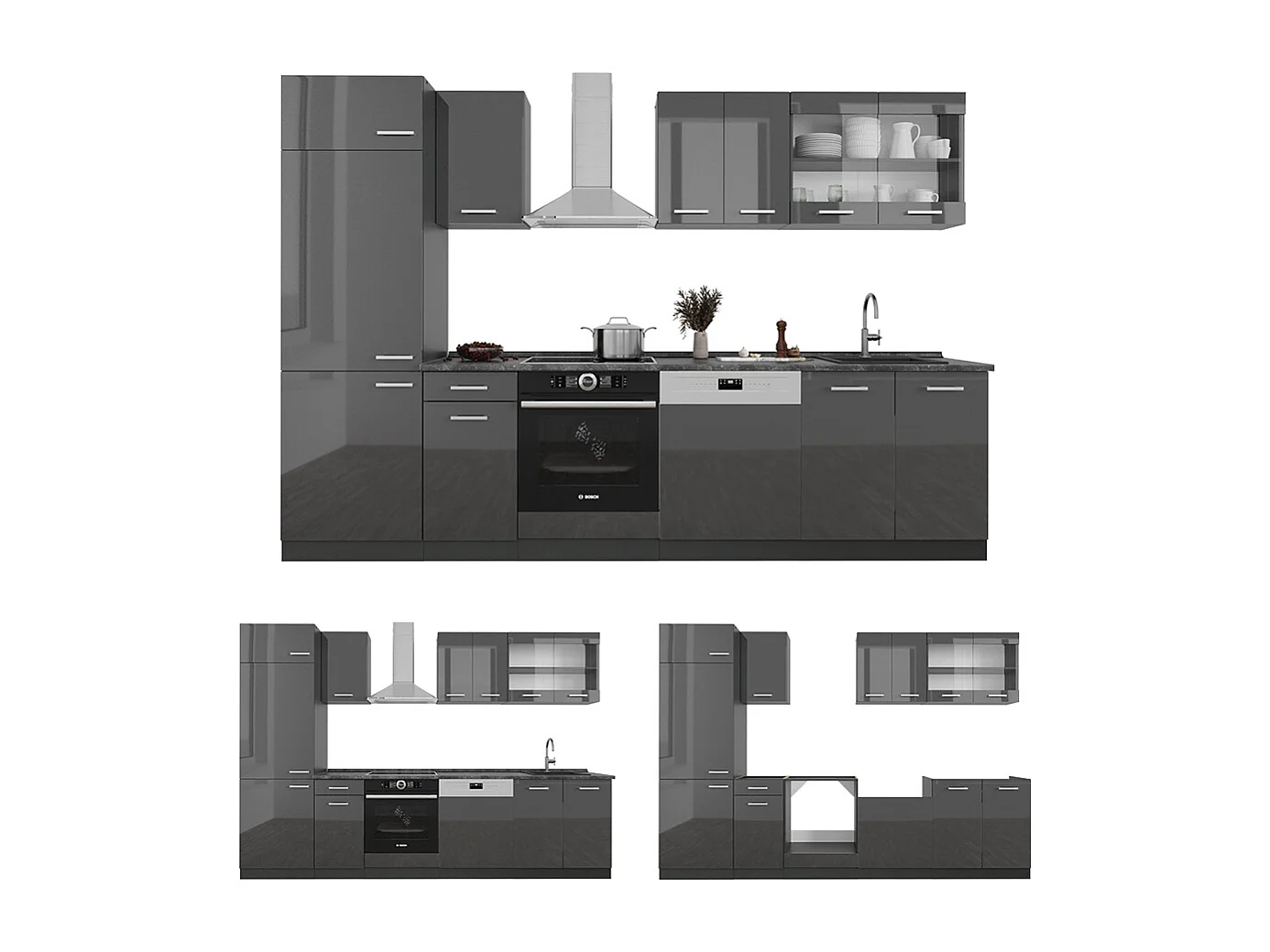 Cuisine anthracite brillant/anthracite 300x60x81.6 r-line
