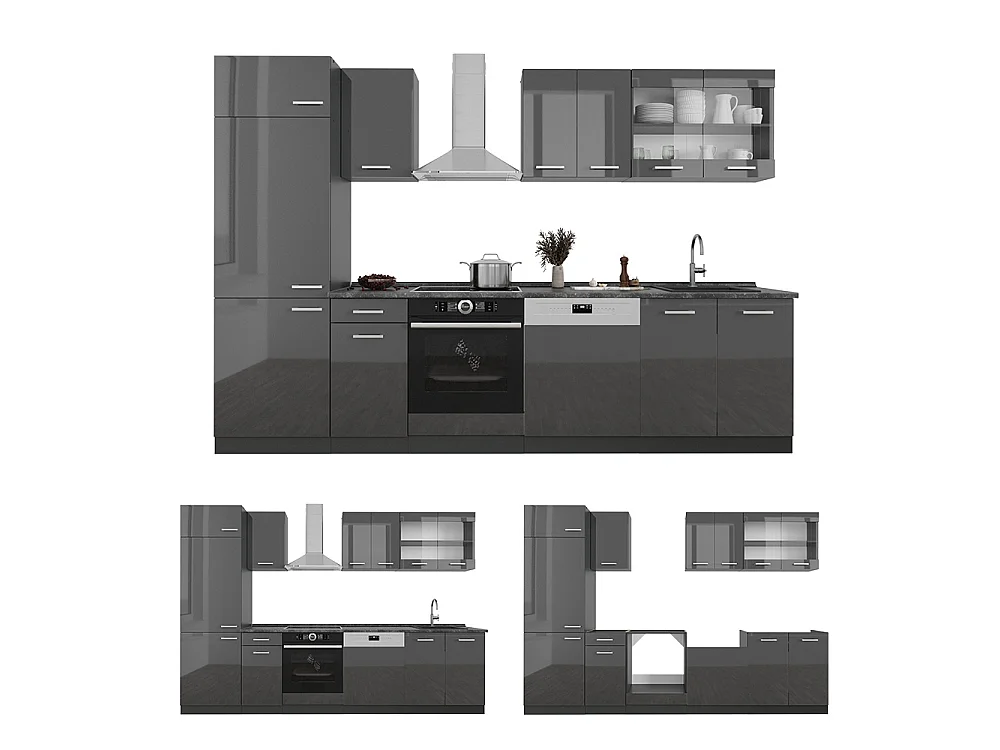 Cuisine anthracite brillant/anthracite 300x60x81.6 r-line