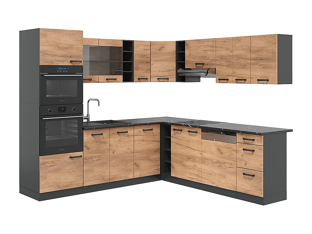 Cocina esquinera oro power roble/antracita 247x46x81.6 r-line