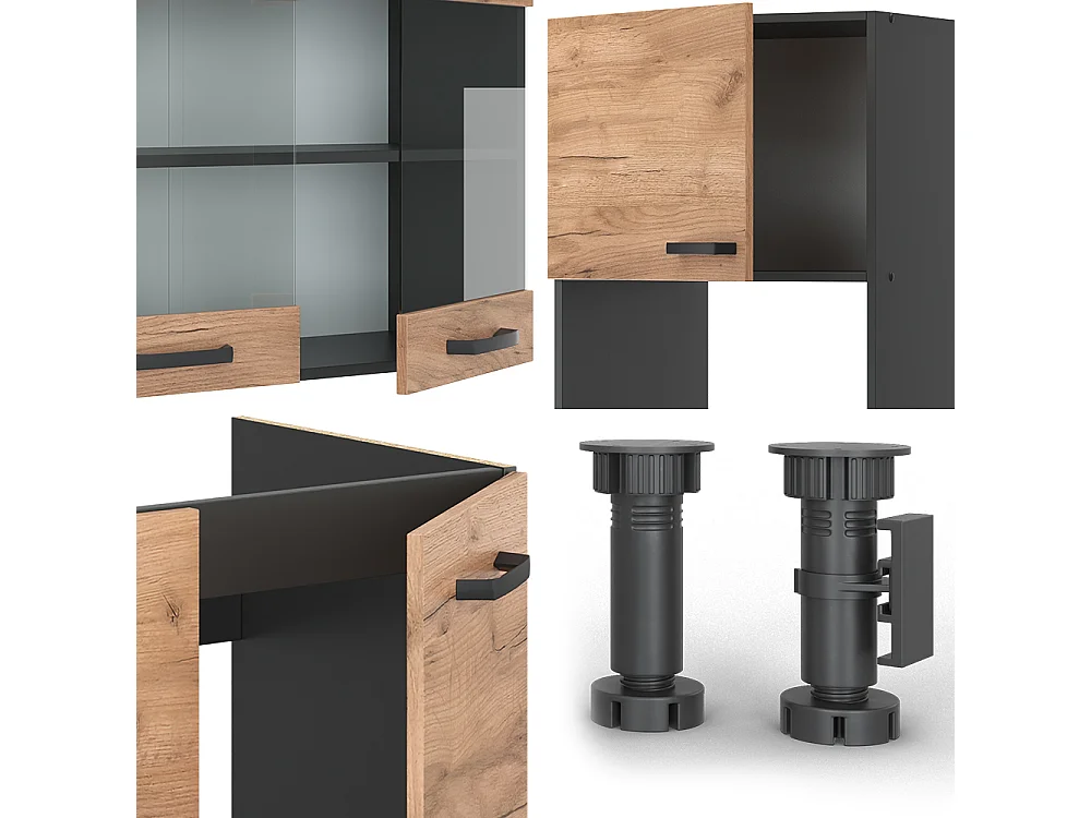 Cocina esquinera oro power roble/antracita 247x46x81.6 r-line