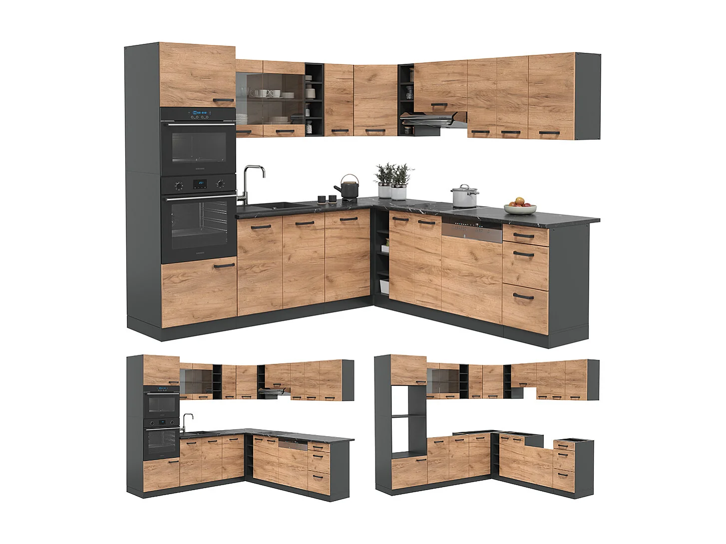 Cocina esquinera oro power roble/antracita 247x46x81.6 r-line