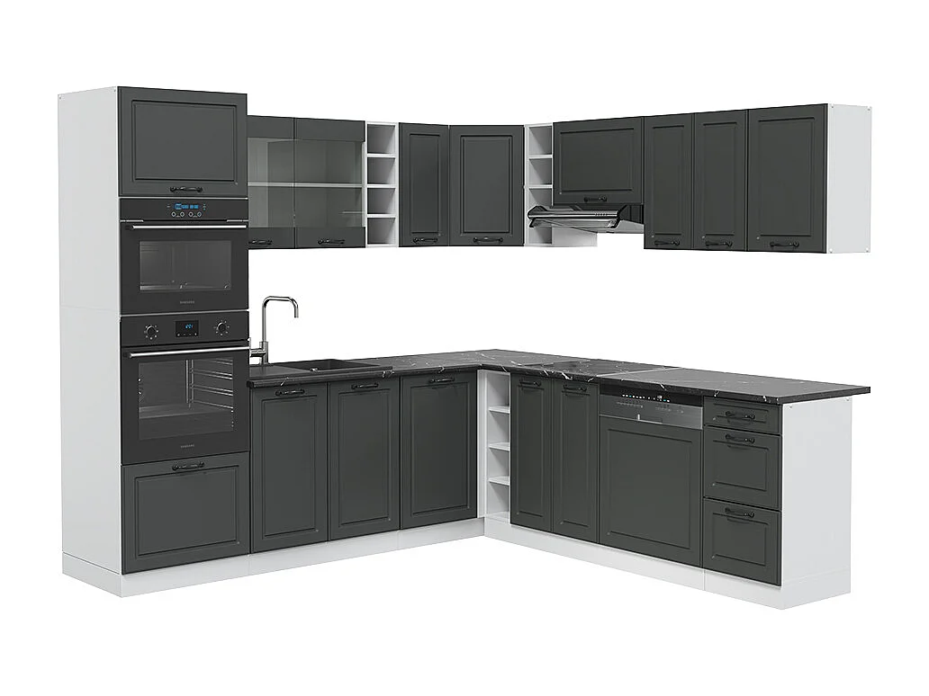 Cuisine en angle anthracite maison de campagne/blanc 247x60x81.6 r-line