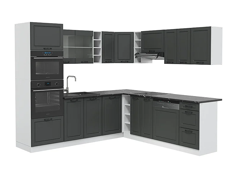 Cozinha de canto casa de campo antracite/branca 247x60x81.6 r-line