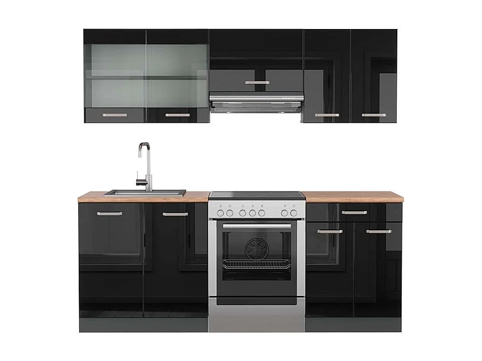 Mueble de cocina negro/antracita de alto brillo 200x60x81.6 r-line