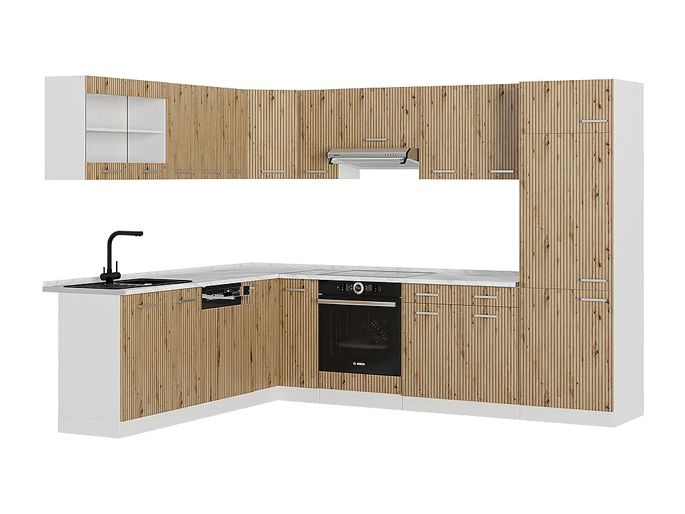 Kogoszczona kuchnia dąb rzemieślniczy/biały 287x60x81.6 r-line