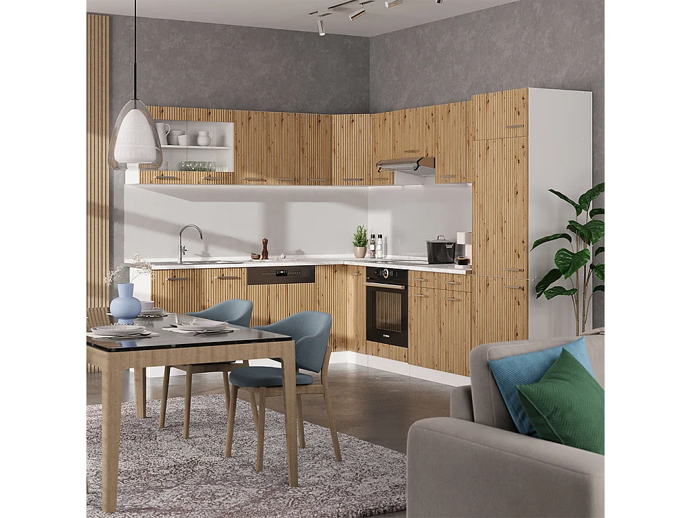Kogoszczona kuchnia dąb rzemieślniczy/biały 287x60x81.6 r-line