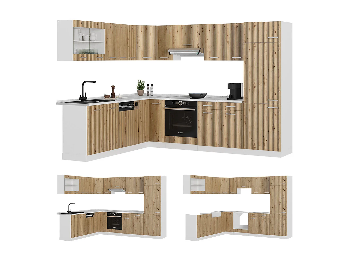 Kogoszczona kuchnia dąb rzemieślniczy/biały 287x60x81.6 r-line