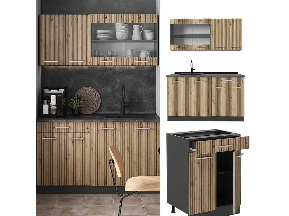 Singleküche artisan eiche/anthrazit 140x46x81.6 r-line