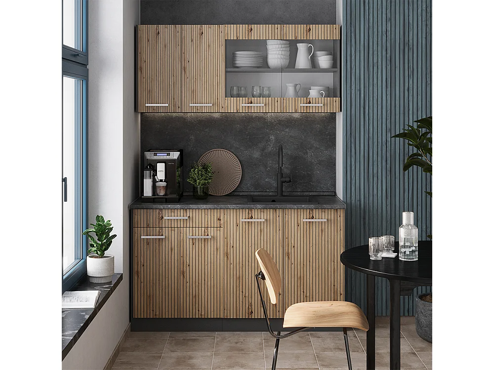 Cuisine chêne artisan/anthracite 140x46x81.6 r-line
