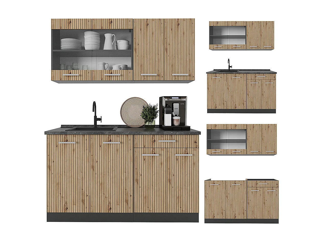 Cuisine chêne artisan/anthracite 140x46x81.6 r-line
